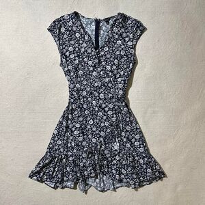 J. Crew Women’s 2 Navy and White Floral Wrap Dress with Ruffles
